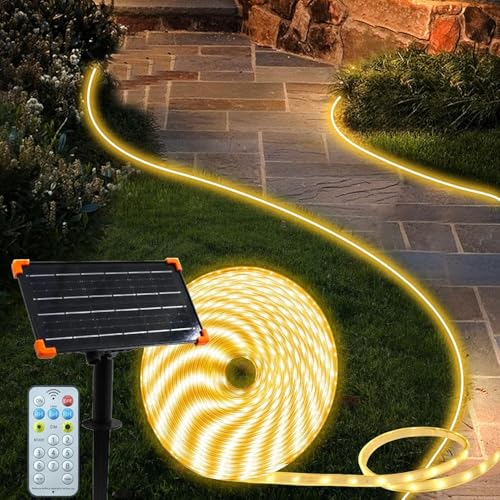 DBFAIRY 15M Solar LED Streifen Außen, 540 LED Streifen Aussenbereich, IP68 Wasserdicht Solar LED Band mit Fernbedienung Timer, LED Strip für Garten, Terrasse, Balkon Deko (Warmweiß) von DBFAIRY