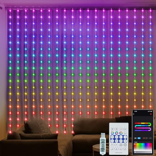 DBFAIRY 300 LED Lichtervorhang, 2x3m Lichterkettenvorhang RGB Eingebauter Chip 72 Modi, Wasserdicht USB LED Vorhang mit Fernbedienung/APP für Party Weihnachten Innen Außen Deko von DBFAIRY