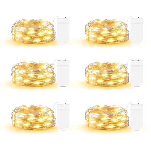 DBFAIRY 6 Pack Mini Lichterkette mit Batterie, 2M 20 LED Micro Lichterkette Silberdraht, Kleine Lichterketten Wasserdicht für DIY Party Hochzeit Garten Weihnachten Beleuchtung Deko (Warmweiß) von DBFAIRY