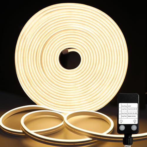DBFAIRY LED Strip 10M, 24V Dimmbar Neon LED Streifen Zeitschaltuhr, IP65 Wasserdicht LED Lichtband 2700K, Silikon Flexibel Streifen Aussenbereich für Wohnzimmer, Schlafzimmer Heim Deko (Warmweiß) von DBFAIRY