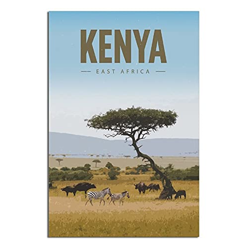 Metall-Blechschild Kenia Ostafrika Wildlife Vintage Reise Blechschild Vintage rustikale Dekoration Höhle Café Bar Schlafzimmer Zuhause Wanddekoration nostalgisches Blechschild 20 x 30 cm von DBKGHIEDHG