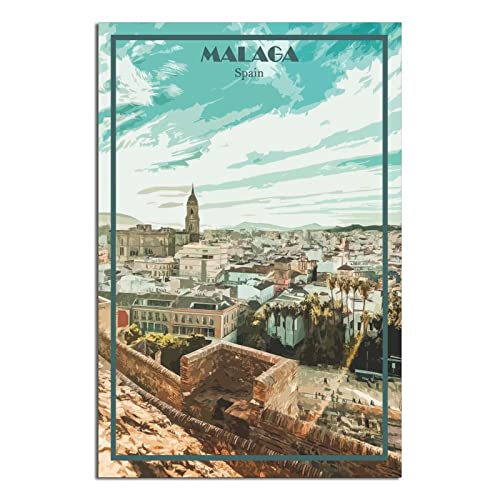 Metall-Blechschild Spanien Malaga Blechschild Vintage rustikale Dekoration Höhle Café Bar Schlafzimmer Zuhause Wanddekoration nostalgisches Blechschild 30 x 43 cm von DBKGHIEDHG
