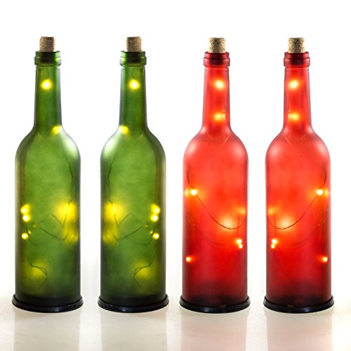 DBKW (2X grün, 2X rot) LED Weinflaschen/Glasflasche satiniert, 10 LEDs, batteriebetrieben, In & Outdoor geeignet. Weinflasche mit LED-Beleuchtung von DBKW