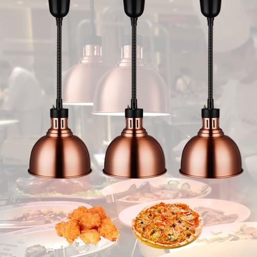 Lebensmittel Wärmelampe, Einstellbar Speisenwärmer Lampe, 250w Wärmelampe Buffet, Heizlampe für Restaurant Küche, 1/2/3/4 Pcs Hängend Lebensmittelheizer (3) von DBMGB