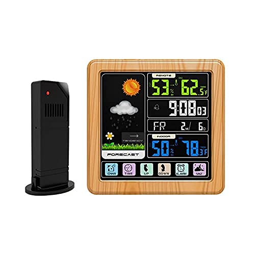 DBOATB Touchscreen-Wetterstation, Holzmaserung LCD Digitale Wettervorhersage Funk Funk mit Wecker, Temperatur-Feuchtigkeitsmesser für Indoor Outdoor DBOATB Touchscreen-Wetterstation, Holzmaserung LCD Digitale Wettervorhersage Funk Funk mit Wecker, Temperatur-Feuchtigkeitsmesser für Indoor Outdoor von DBOATB