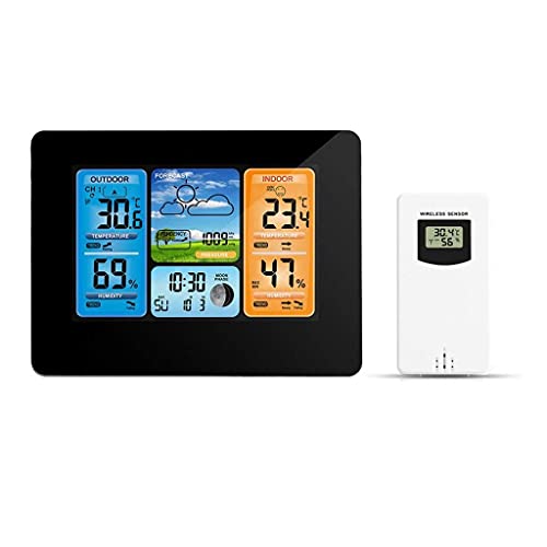 DBOATB Wecker mit Wetterstationen Digitale Wetterstation Thermometer Hygrometer Barometer Kabellos mit Sensor LCD-Display Wettervorhersage Indoor Outdoor Clock Großes Display und Atomuhr von DBOATB