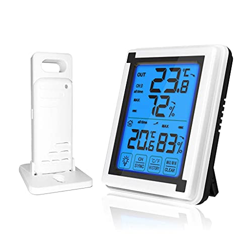 DBOATB Wecker mit Wetterstationen Touchscreen Wetterstation Outdoor Vorhersage Sensor Hintergrundbeleuchtung Thermometer Hygrometer Drahtlose Wetterstation LCD Display Großes Display und Atomuhr von DBOATB