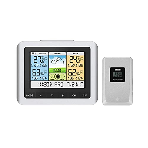DBOATB Wecker mit Wetterstationen Wetterstation Thermometer Hygrometer Funksensor Outdoor Wettervorhersage Uhr Maximum und Minimum Rekordanzeige Datum Mondphase Großes Display von DBOATB