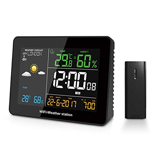 DBOATB Wecker mit Wetterstationen WiFi Wetterstation APP Ferneinstellung Automatisch Connect Smart Home Multifunktionsthermometer Hygrometer Großes Display und Atomuhr von DBOATB