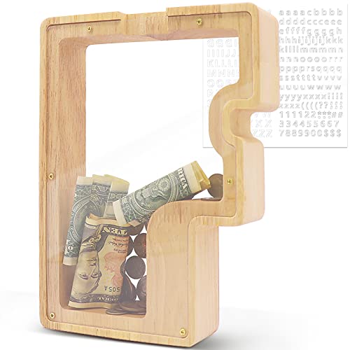 DBPBToU Spardose aus Holz Buchstaben, Groß Durchsichtig Sparschwein für Kinder, 23 * 4 * 23cm Große Personalisierte Sparbox, Lustige Piggy Bank für Geburtstag Geschenk/Heimdekoration/Keepsake (F) von DBPBToU