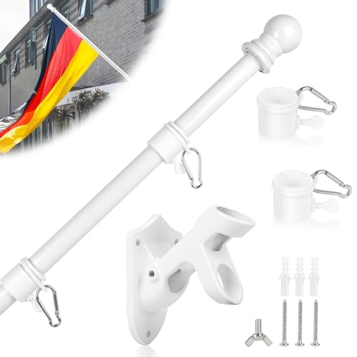 DBREAKS 1.5m Fahnenmast mit Halterung, Fahnenhalter aus Edelstahl, Wandhalterung Fahnenstange, Flaggenmast mit Tangle, Fahnenstange Zubehör für Flagge Haus&Garten(Weiß) von DBREAKS
