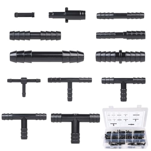 DBREAKS 113 Stück Schlauchverbinder Set, 12 Größen T-verbinder Schlauchverbinder Set, Schlauchverbinder Sortiment, Schlauch Verbindungsstück Schwarz, für Gartenschlauch Anschluss Bewässerungssystem von DBREAKS