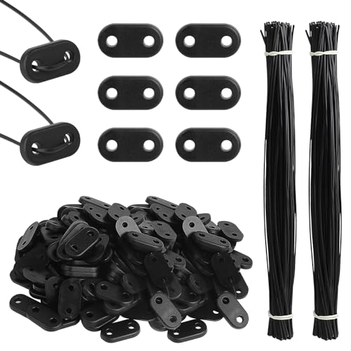 DBREAKS 210 Set Sichtschutz Befestigungskit, Wetterfeste Befestigungsclips, Befestigungsclips für Sichtschutzmatten, mit 105 Befestigung PVC Plättchen Draht Kabelbinder für Garten Rasen (Schwarz) von DBREAKS