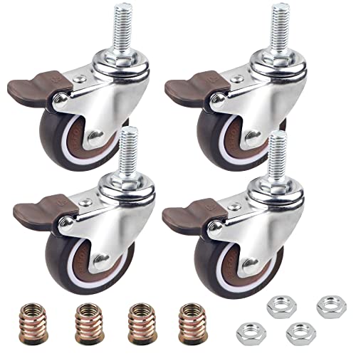 DBREAKS 4 Pcs Transportrollen 32MM, Schwenkrolle mit Bremse aus TPE, M6x15mm mit Gewinde, Lenkrolle mit Gewindezapfen, Möbelrolle, Bremsrolle, Kapazität 64KG insgesamt, Gummirolle für kleine Gerät von DBREAKS