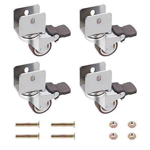 DBREAKS 4Pcs U-Typ Möbelrollen Ø25MM, Plattenöffnung 17MM, Lenkrollen für Möbel mit U-Förmige Halterung, Lenkrollen mit Bremse, Transportrollen, Schwenkrollen mit Schrauben, Gesamttragkraft 40KG von DBREAKS