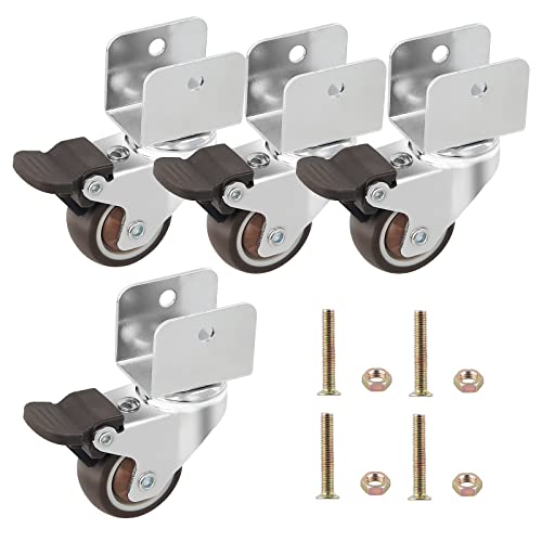 DBREAKS 4Pcs U-Typ Möbelrollen Ø38MM, Plattenöffnung 25MM, Lenkrollen für Möbel mit U-Förmige Halterung, Lenkrollen mit Bremse, Transportrollen, Schwenkrollen mit Schrauben, Gesamttragkraft 80KG von DBREAKS