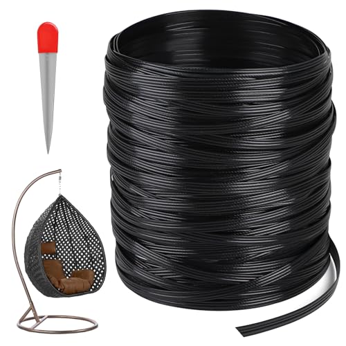 DBREAKS 65m Kunststoff Gewebtes Rattan, Flach, PE-Rattan, Webwerkzeug, Synthetische Rattan Reparaturmaterial, für Outdoor Rattan Möbel Reparatur,Rattan-Stuhl, Tischkorb(Schwarz) von DBREAKS