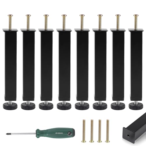 DBREAKS 8Pcs Möbelfüße, 30cm Metall Bettfüße, Schwarz Quadratische Möbelbeine, Verstellbar Möbelbeine, Schrankfüsse mit Befestigungsschrauben, Stützbein für Bett, Lattenbetten, Schränke, Sofas, Möbel von DBREAKS