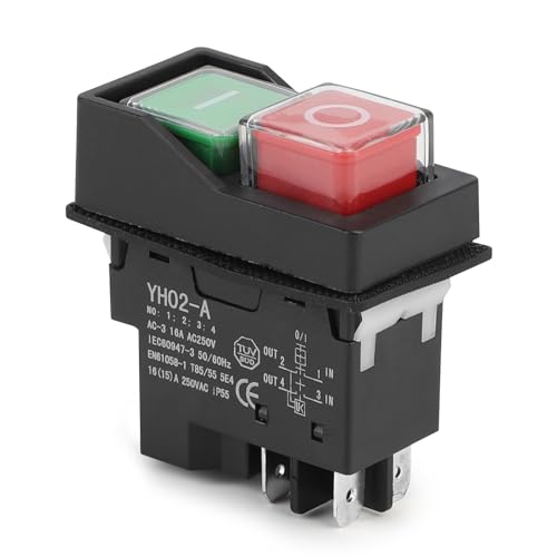 DBREAKS Elektromagnetischer Schalter, 250V Maschine Drucktastenschalter, Einbau-/Geräteschalter, Maschinenschalter Sicherheitsschalter, Switch Pushbutton Drucktaste, für Schleifmaschine (4 PIN) von DBREAKS