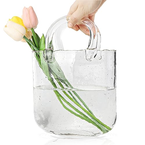 DBREAKS Glas Handtasche Vase, Tasche Glasvasen, Klare Handgemachte Vase, Kreative Bubble Handtasche Blumenvase, Dekorative Vase Glas Handtasche, Desktop Glaskorb Vase, Geldbörsenvase(Transparent) von DBREAKS