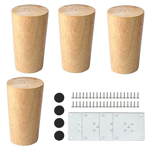 DBREAKS Möbelfüße Holz, 4 Stück Massivholz Konisch Ersatz Tischbeine, 8cm Möbelbeine mit Montageplatten & Schrauben, Sofafüße&Sockelfüße&Tischfuß für Stühle, Schrank, Sofa, Couchtisch, TV-Schrank von DBREAKS