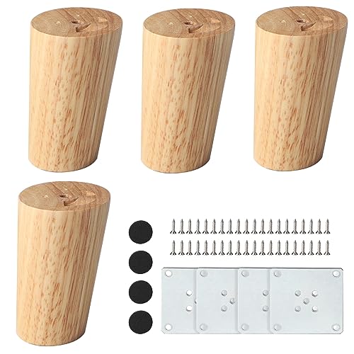 DBREAKS Möbelfüße Holz, 4 Stück Massivholz Konisch Schräg Ersatz Tischbeine, 8cm Möbelbeine mit Montageplatten & Schrauben, Sofafüße&Sockelfüße&Tischfuß für Stühle, Schrank, Sofa, Couchtisch, TV von DBREAKS