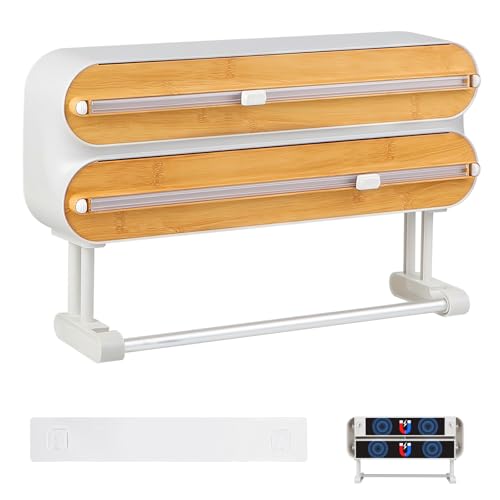 DBREAKS Wandrollenhalter Küche 3-in-1 Frischhaltefolienspender, küchenrollenhalter magnetisch, Frischhaltefolie Schneider, Alufolie Spender, Papierrollenhalter, Folienspender,Weiß von DBREAKS
