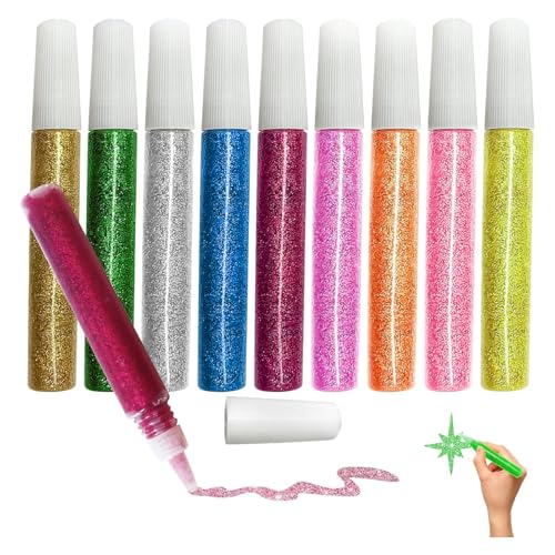 10Stks Auswaschbarer Glitzerkleber, 10ml Glitzer Bastelkleber in Verschiedenen Farben, Sicherer und Ungiftiger Glitzer Klebestift, Kunsthandwerk Glitzerkleber mit Feiner Spitze für Kinder Scrapbooking von DBTW