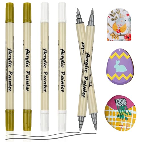 6 Stück Acrylmalstifte Wasserfest, 1mm & 1-3mm Feine Spitze Acrylstifte, Permanent Marker Stifte, Dual Tip Pinselstifte, Bunt Lackstift Stifte, Glasstift und Lackmarker für Kunststoff Karton Holz von DBTW