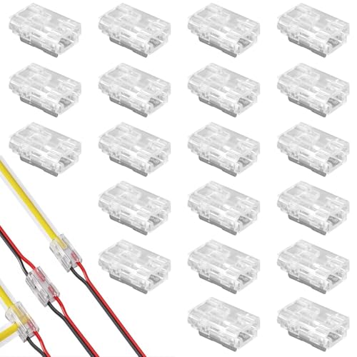 DBTW 20 Stück 2 Polig 8mm LED Verbinder - COB/SMD Streifen Connector, 2 Pin Eckverbinder, Lötfreier LED Strip Connector, LED Lötfrei Streifenverbinder, Verbindungskabel Verbinder für Streifen Kabel von DBTW