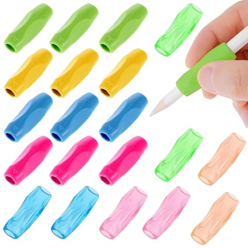 DBTW 20Stks Silikon Bleistift Griffe, Ergonomischer Schreibgriff, Mehrfarbige Kinder Schreibhilfe, Komfort Handschrift Griffe, Rutschfester Bleistift Haltegriff für Studenten Erwachsene von DBTW