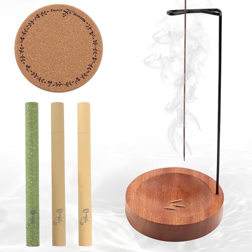 Holz Basis Räucherstäbchenhalter, 2-in-1 Räucherstäbchenhalter, 3 Röhren Incense Sticks, Upside Down Räucherstäbchenhalter mit Kissen, Handgefertigte Incense Stick Holder für Deko Yoga Meditation von DBTW