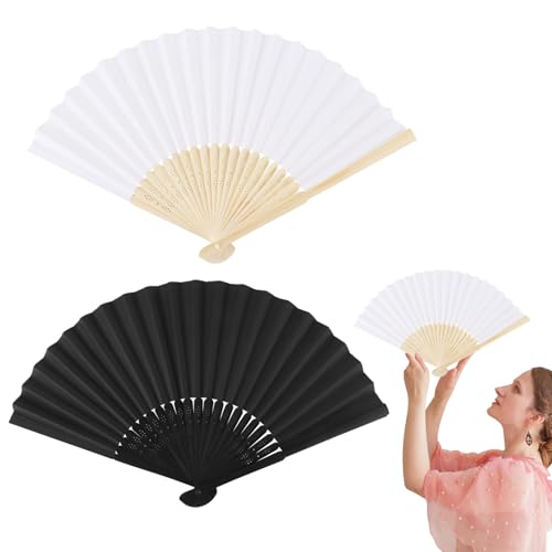 Sommer Handheld Faltventilator Fächer, 2 Bambus Handheld Faltfächer, Schwarz/Weiß Klappbarer Handfächer, Faltbar Fächer Klein, Orientalischer Fan, Chinesischer Kung Fu Fan für Sommer Party Dekoration Sommer Handheld Faltventilator Fächer, 2 Bambus Handheld Faltfächer, Schwarz/Weiß Klappbarer Handfächer, Faltbar Fächer Klein, Orientalischer Fan, Chinesischer Kung Fu Fan für Sommer Party Dekoration von DBTW