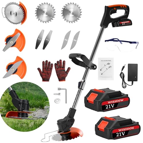 Rasentrimmer, mit 2 x 2.0Ah Quick Charger,3-in-1 rasenkantenschneider mit 3 Klingen und 1 Schnellladegerät,for Garden, Lawn and Yard freischneider von DBUOWM
