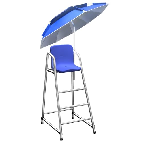 DBYRPF 120/150/180 cm hoch Edelstahl Lifeguard StuhlBelastbarkeit 300 kg, Schwimmbad-Rettungsstuhlfür Terrasse Pool Bar Strand mit Sonnenschirmhalter (150 cm w/Sunshade) von DBYRPF