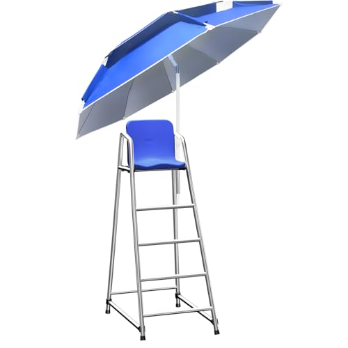 DBYRPF 120/150/180 cm hoch Edelstahl Lifeguard StuhlBelastbarkeit 300 kg, Schwimmbad-Rettungsstuhlfür Terrasse Pool Bar Strand mit Sonnenschirmhalter (180 cm w/Sunshade) von DBYRPF