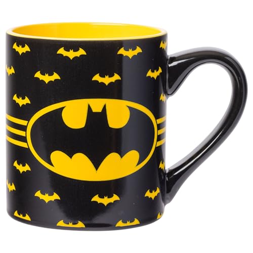 DC Comics BN8632 Kaffeetasse mit Buffalo Batman-Logo mit Fledermaus-Muster, Keramik, 400 ml, Schwarz/Gelb von Silver Buffalo