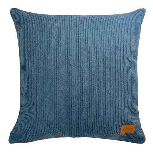 DC DECORATORE HOME & STYLE Dekoratives Kissen aus Cordsamt - mit Bezug und Füllung - 45x45 cm - Velours - Rippen - Aesthetic - Dekoratives Zierkissen für Sofa - Geriffelt - Einfarbig Hellblau von DC DECORATORE HOME & STYLE