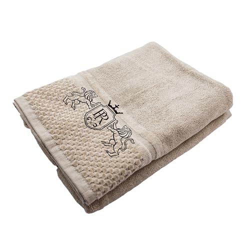 DC DECORATORE HOME & STYLE Luxus Handtuch mit Bestickung - Initialen - Personalisiert - Baumwolle - Elegant - Dusch- und Badetuch - Frottee - Geschenkidee Hochzeit Jubiläum - 70x140cm – Beige von DC DECORATORE HOME & STYLE
