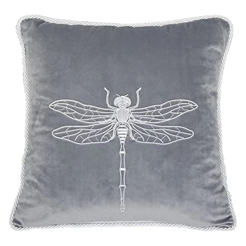 DECORATORE Bestickter dekorativer Kissenbezug Libelle Samt Premium - Kissen für Couch - Sofakissen mit verstecktem Reißverschluss - Wurfkissenbezüge - Möglichkeit der Personalisierung - 45x45cm von DC DECORATORE HOME & STYLE