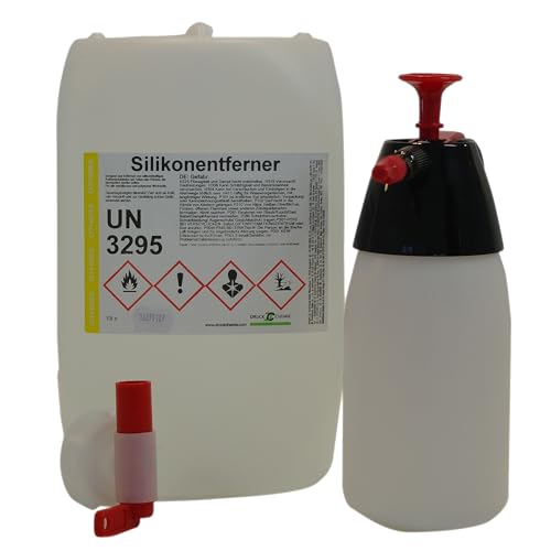 DC DruckChemie GmbH Silikonentferner flüssig 20L mit Drucksprüher schwarz & Auslaufhahn - Silikonentferner Spray zum Entfernen von Silikon und MS-Polymer von DC DruckChemie GmbH