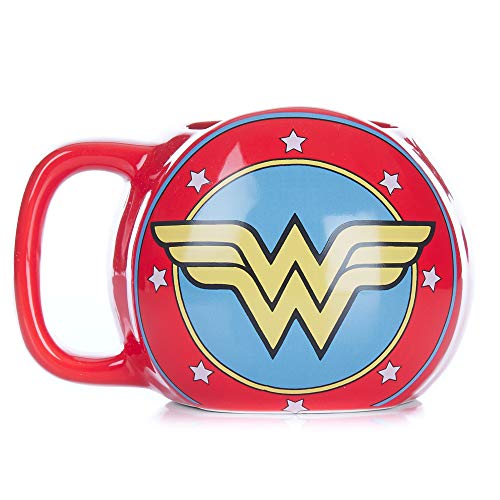 DC Comics Tasse Wonder Woman Schild rot/blau/gelb, bedruckt, aus Keramik, Fassungsvermögen ca. 320 ml.. von Paladone