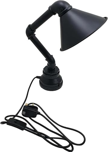 DC VOLTAGE Vintage-Stil Schreibtischlampe Kreative Wasserrohr-Tischlampen, Industrielle Steampunk-Retro-Basis E27-Halterung Passende Beleuchtungsvorrichtung (Black + Shade 2) von DC VOLTAGE