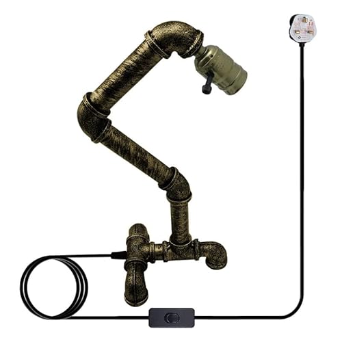 DC VOLTAGE Vintage-Stil Schreibtischlampe Kreative Wasserrohr-Tischlampen, Industrielle Steampunk-Retro-Basis E27-Halterung Passende Beleuchtungsvorrichtung (Brushed Copper (Without Shade)) von DC VOLTAGE