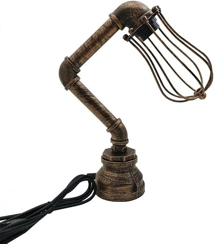 DC VOLTAGE Vintage-Stil Schreibtischlampe Kreative Wasserrohr-Tischlampen, Industrielle Steampunk-Retro-Basis E27-Halterung Passende Beleuchtungsvorrichtung (Brushed Copper + Cage) von DC VOLTAGE