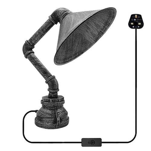 DC VOLTAGE Vintage-Stil Schreibtischlampe Kreative Wasserrohr-Tischlampen, Industrielle Steampunk-Retro-Basis E27-Halterung Passende Beleuchtungsvorrichtung (Brushed Silver + Shade 2) von DC VOLTAGE