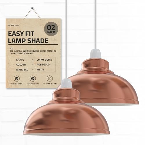 DCVoltage Industrielle Deckenpendelleuchte im Retro-Stil mit gebogenem 2er-Pack kuppelförmigen Metalllampenschirmen Einfache Passform (Roségold, 2er-Pack) von DC VOLTAGE