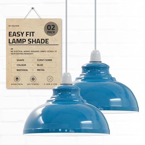 DCVoltage Industrielle Deckenpendelleuchte im Retro-Stil mit kurvigen, kuppelförmigen Metall-Lampenschirmen. Einfach zu montieren (Blau – 2er-Pack) von DC VOLTAGE
