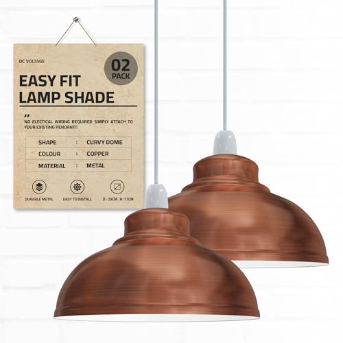 DCVoltage Industrielle Deckenpendelleuchte im Retro-Stil mit kurvigen, kuppelförmigen Metall-Lampenschirmen. Einfach zu montieren (Kupfer – 2er-Pack) von DC VOLTAGE