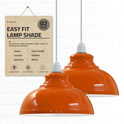 DCVoltage Industrielle Deckenpendelleuchte im Retro-Stil mit kurvigen, kuppelförmigen Metall-Lampenschirmen. Einfach zu montieren (Orange 2er-Pack) von DC VOLTAGE